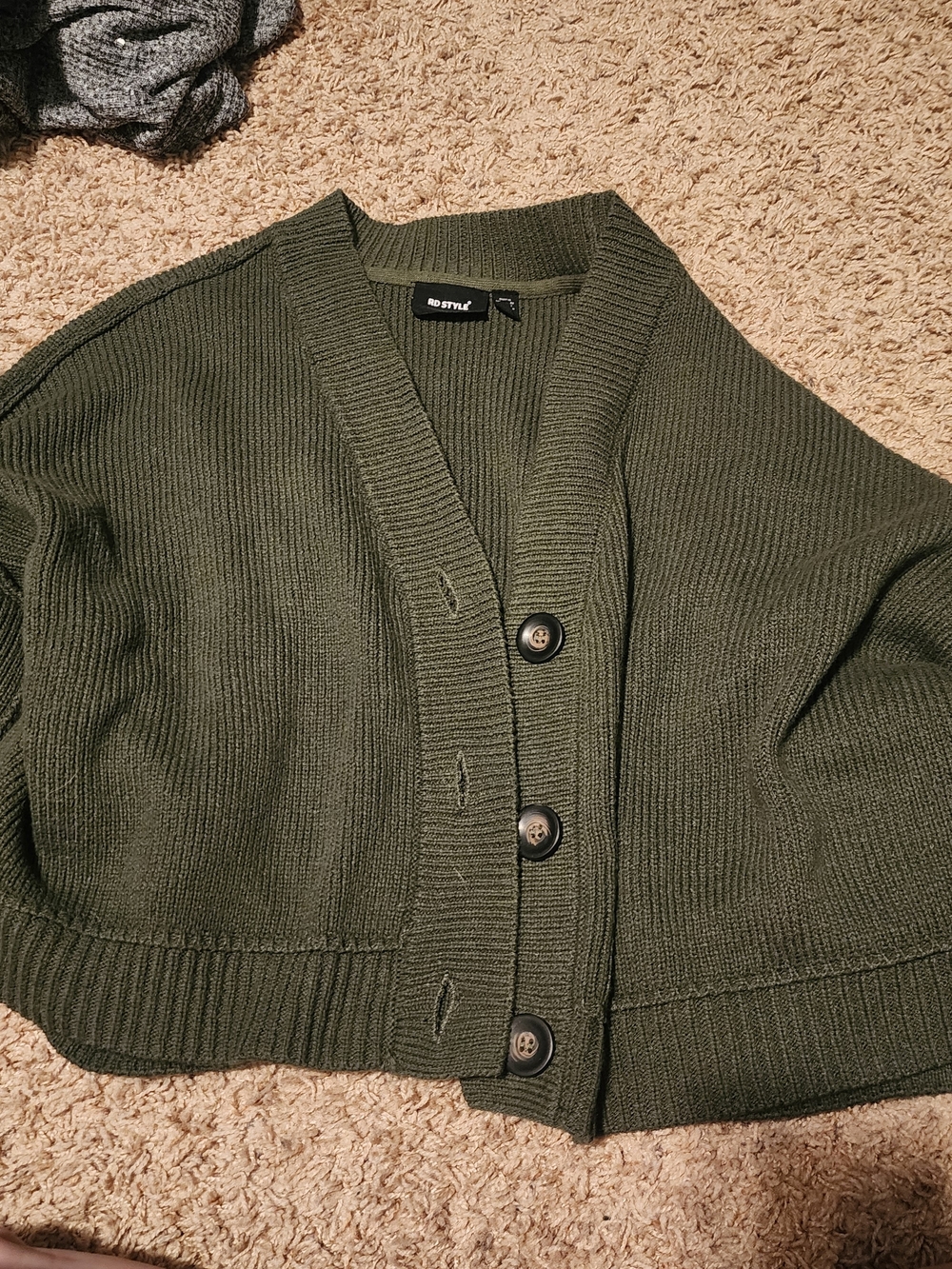 RD Style Olive Green Ribbed Button-Up Cardigan
